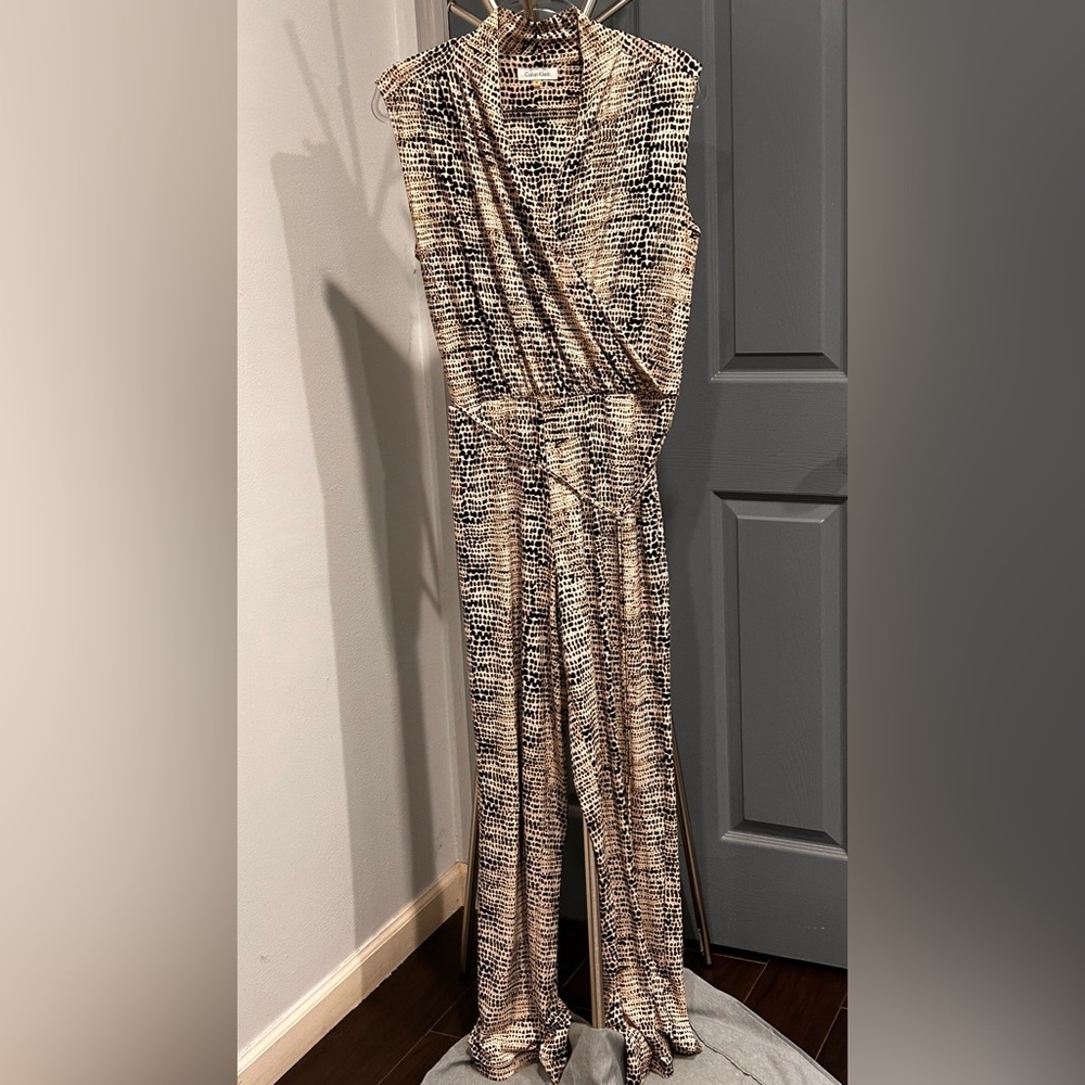 Calvin Klein Beige and Black Textured Jumpsuit
